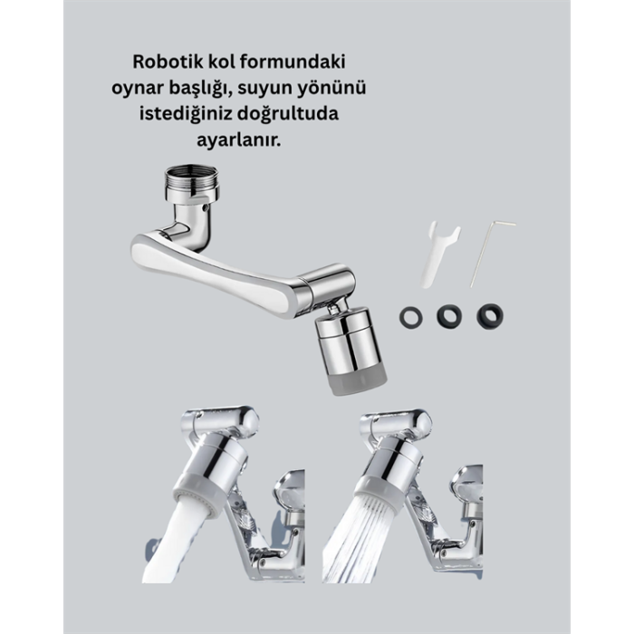 1080° Dönebilen Musluk Aparatı – Çift Su Akışı, Robotik Kol Tasarımı ve Su Tasarrufu Özellikli
