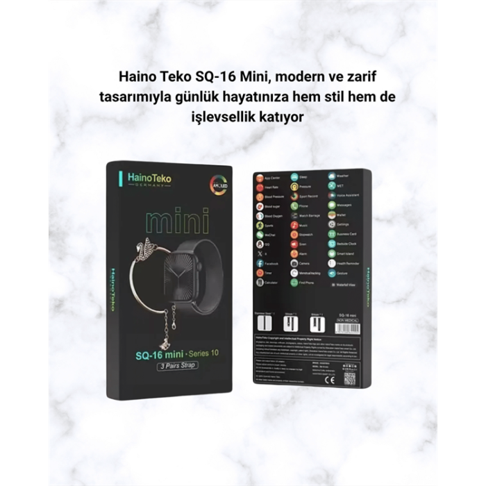 SQ-16 Mini Series 10 Akıllı Saat | Şık ve Hafif Tasarım, 3 Kordon Seçeneği