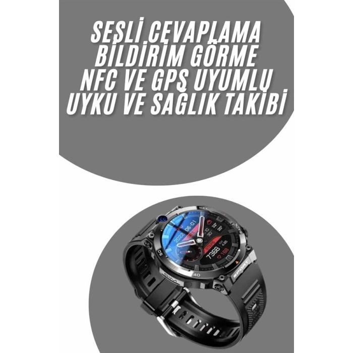 Akıllı Saat Titanyum Kasa Yuvarlak Ekran Alarm Uyku ve Sağlık Takibi Titreşimli