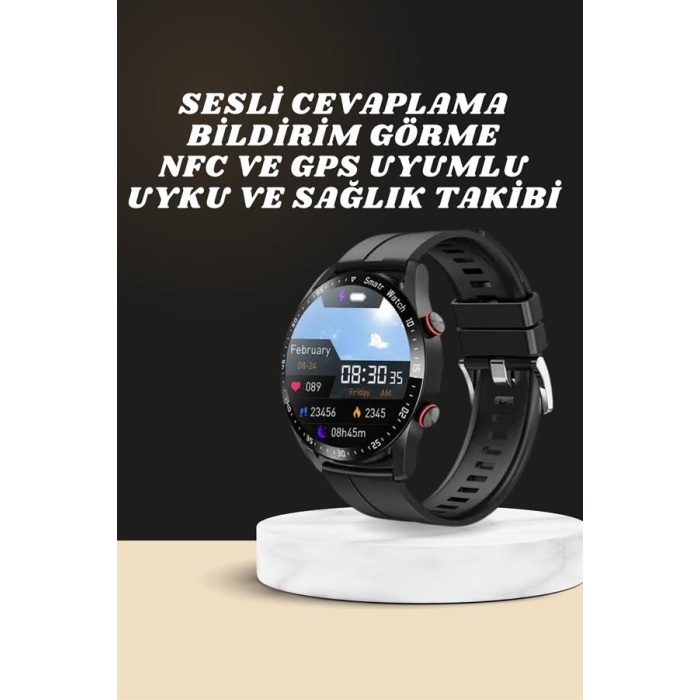 Akıllı Saat Amoled Ekran Metal Ve Deri Kordonlu Uyku ve Sağlık Takibi Titreşimli