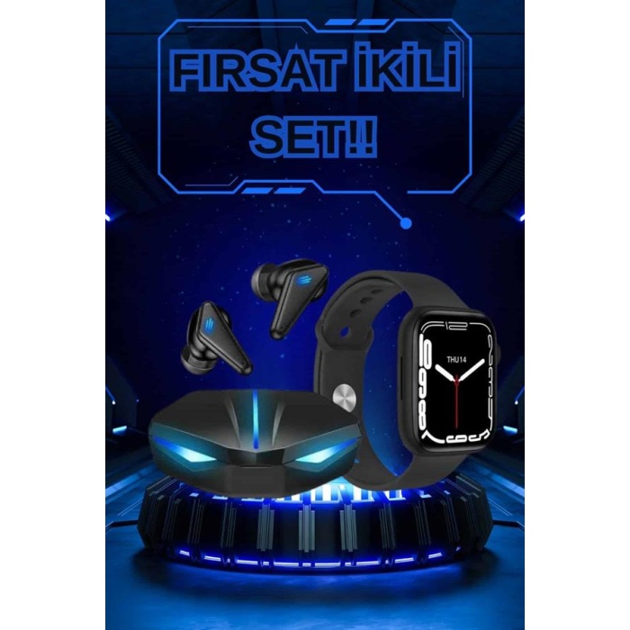 Yeni Nesil Akıllı Saat ve Kablosuz Kulaklık Kampanyası İkili Set Bluetooth Bağlantılı