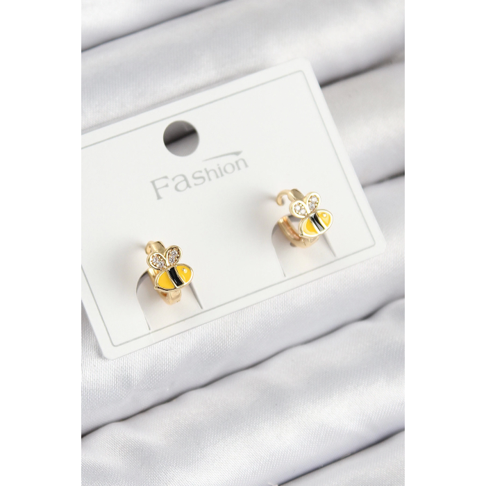 BFS Pirinç Zirkon Taşlı Arı Model Gold Renk Çocuk Küpe