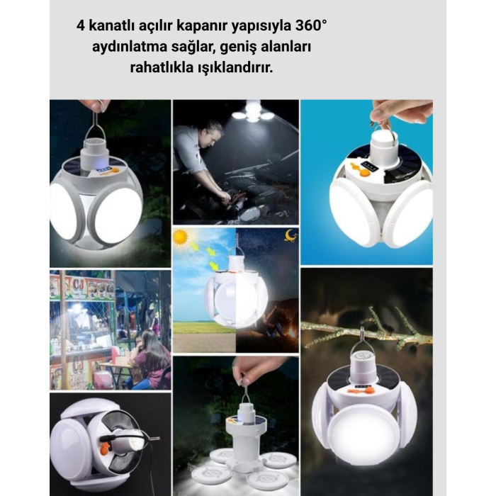 Solar Enerjili Katlanabilir Led Kamp ve Bahçe Lambası
