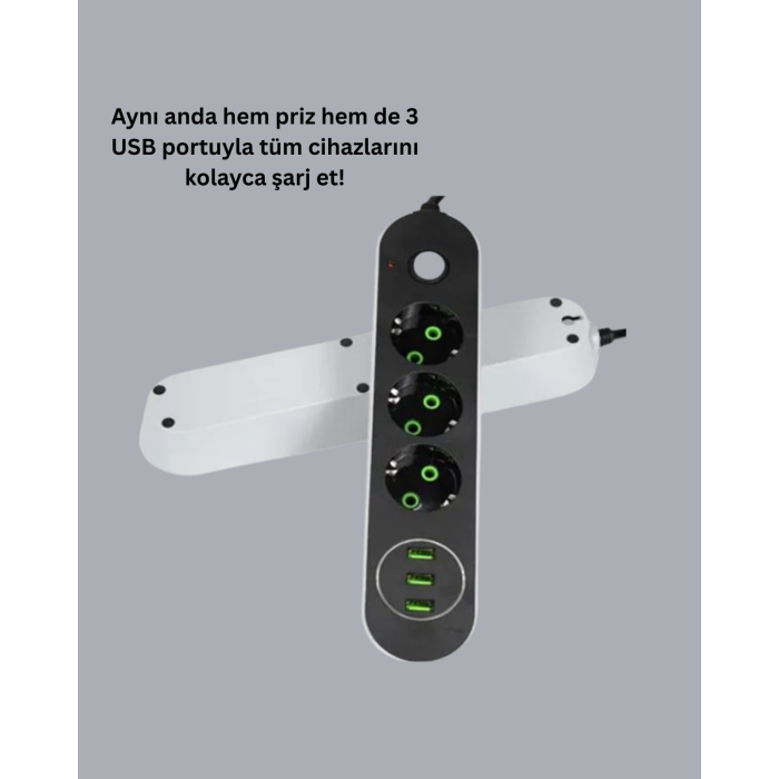 3 USB Portlu Üçlü Priz CXE103