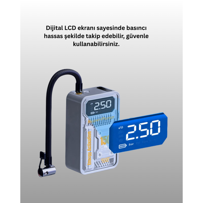 6000mAh Bataryalı LED Ekranlı Akıllı Hava Kompresörü