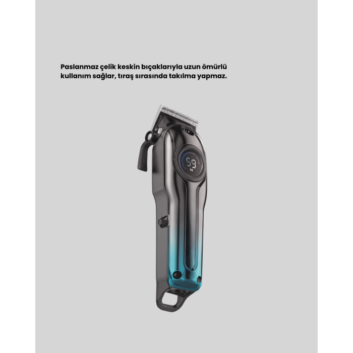 Profesyonel Saç Kesme Makinesi – 2000 mAh Şarjlı, LCD Ekranlı