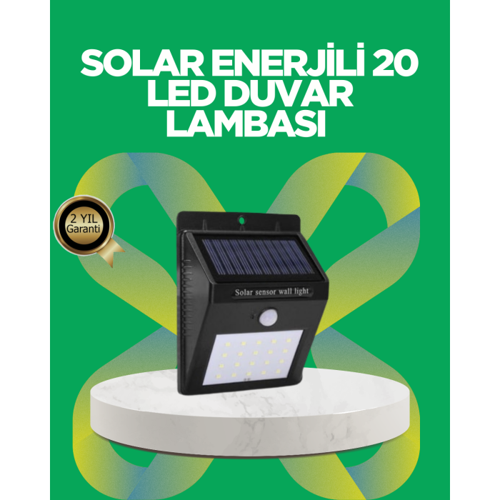 Solar Enerjili 20 LED Hareket Sensörlü Duvar Lambası