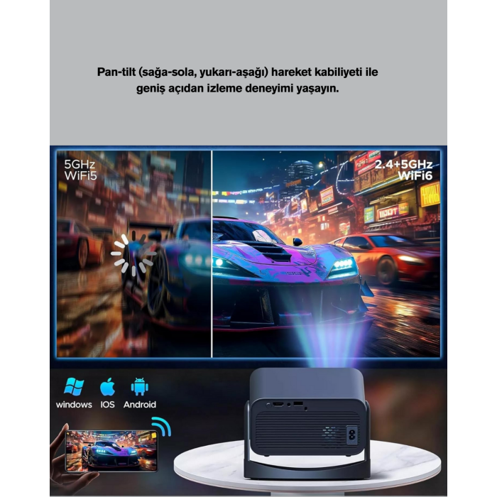 WiFi 6 ve Bluetooth 5 Bağlantılı Taşınabilir Projeksiyon Makinesi