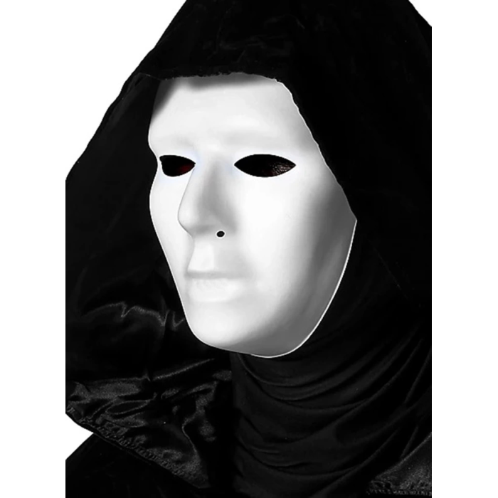 BFS  Siyah Kapüşonlu 120 cm Pelerin ve Beyaz Boyanabilir Tam Yüz Maske
