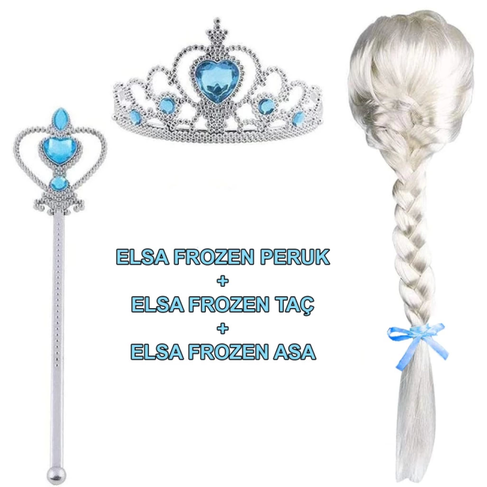 BFS  Örgülü Karlar Ülkesi Frozen Elsa Peruğu Tacı ve Sopası Çocuk Boy
