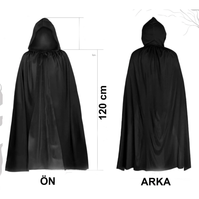 BFS  Siyah Uzun Pelerin 120 cm Kapüşonlu – Cosplay ve Parti Kostümü
