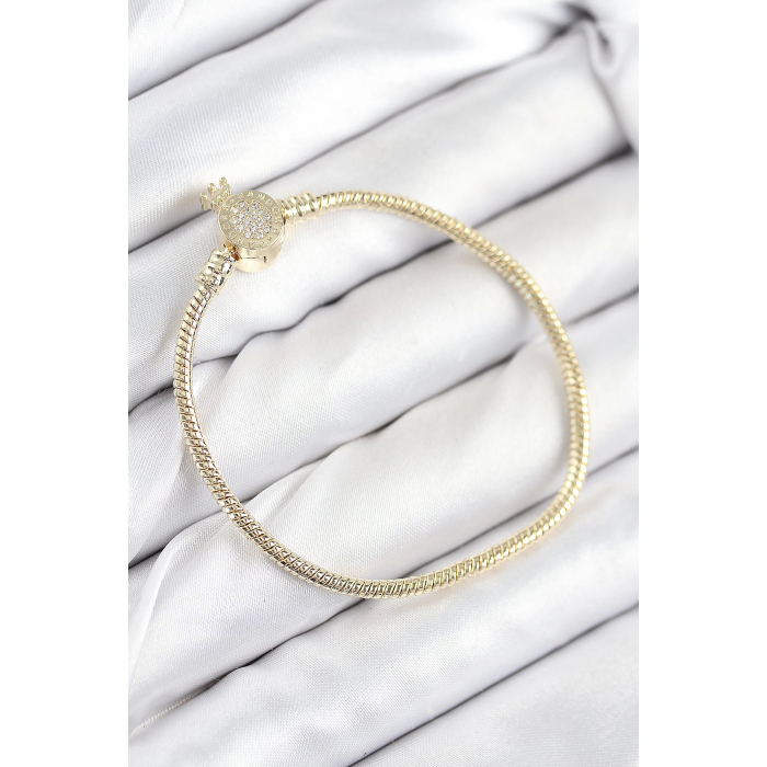 BFS Pirinç Charm Zirkon Taşlı Taç Model Gold Renk Kadın Bileklik