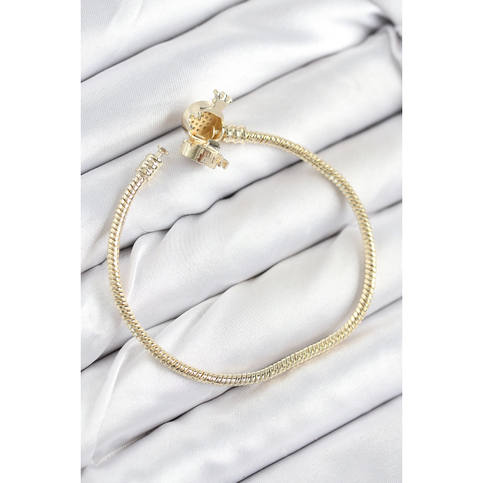 BFS Pirinç Charm Zirkon Taşlı Taç Model Gold Renk Kadın Bileklik