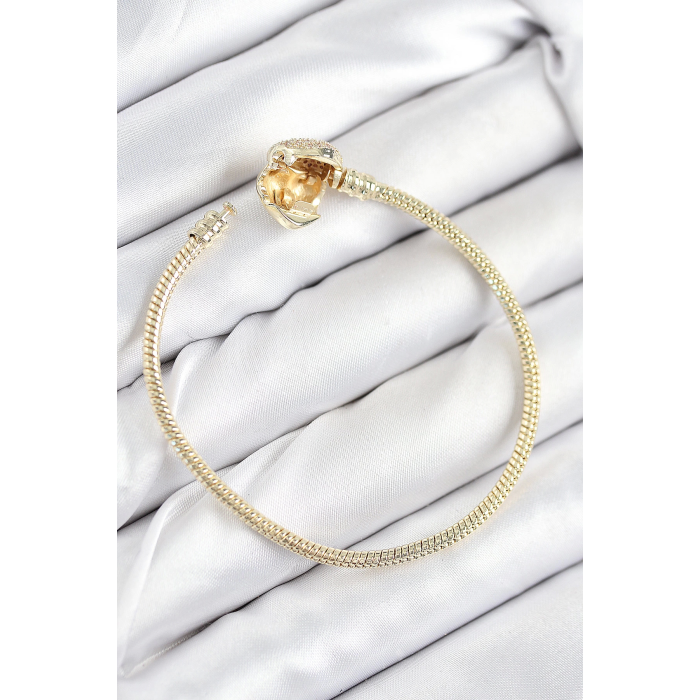 BFS Pirinç Charm Zirkon Taşlı Kalp Model Gold Renk Kadın Bileklik