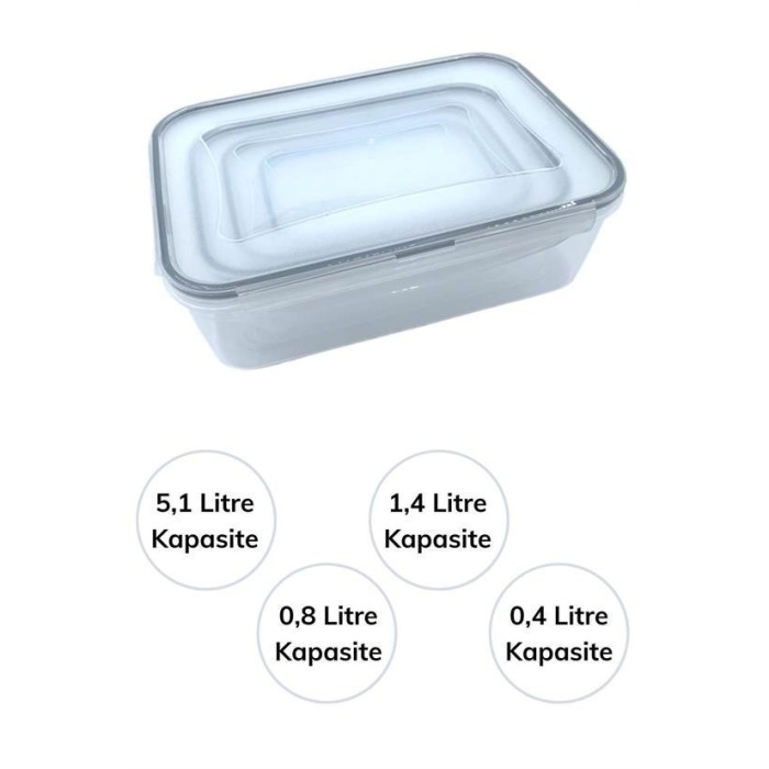 BUFFER® 4lü İç İçe Sızdırmaz Contalı Kilitli Kapaklı Plastik Erzak Saklama Kapları LC315