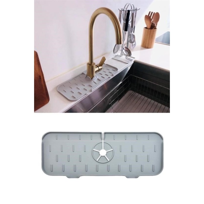 BUFFER® Lavabo İçin Silikon Esnek Mat Musluk Sapı Damlama Tutucu Raf Mutfak Tezgahı Sıçrama Koruma