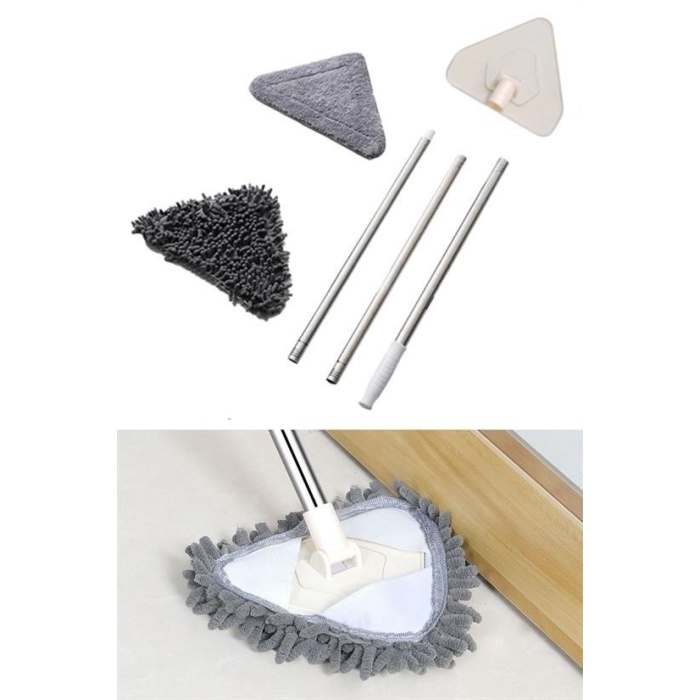 BUFFER® Teleskopik Saplı 150 cm Üçgen Mop Cam Duvar Tavan Fayans Parke Temizleyici Mop