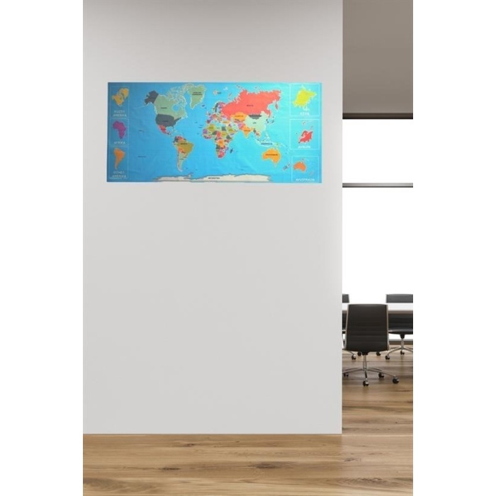 BUFFER® Renkli Atlas Dünya Haritası Manyetik Yapıştırıcı Gerektirmeyen Duvar Stickerı 118 CM * 56 CM