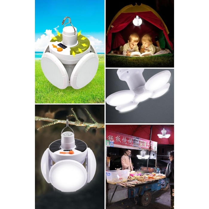 BUFFER® 5 Ledli 3 Farklı Işık Modlu Açılıp Kapanabilir Led Kanatlı Güneş Enerjili Solar Aydınlatma Asılabilir Kamp Feneri