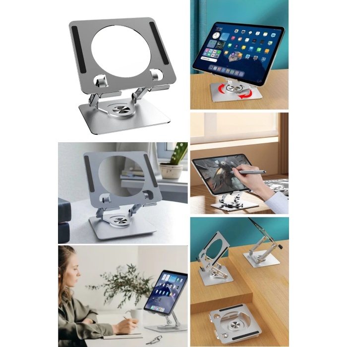 BUFFER® 360 Derece Dönebilen Yükseltilmiş Masaüstü Ayarlanabilir  Metal Tablet Standı