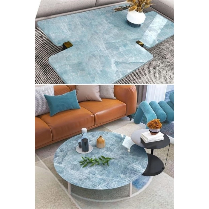 BUFFER® Mermer Desenli Masa Tezgah Mutfak Su Geçirmez Yapışkanlı Folyo Sticker Mavi 5x0,6m