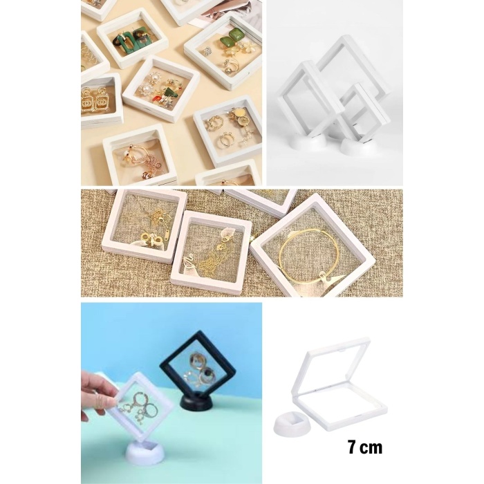 BUFFER® 7x7 cm Standlı 3D Takı Ziynet Hatıra Koleksiyon Saklama Kutusu Şeffaf Film Çerçevesi