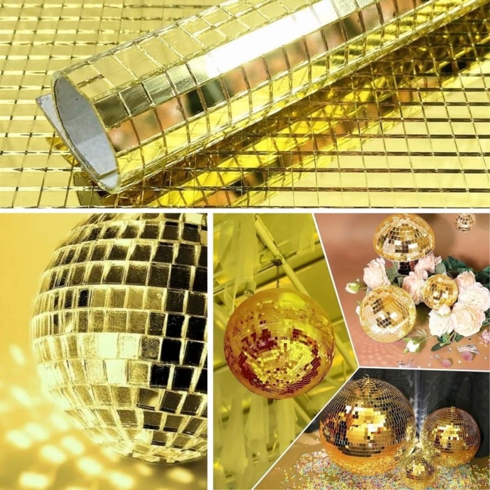 BUFFER® Kare Gold Cam Mozaik Fayans Çıkartmaları El İşi Kare Cam Fayans Kendinden Yapışkanlı Aynalı Dekor Panel 30x30 Cm