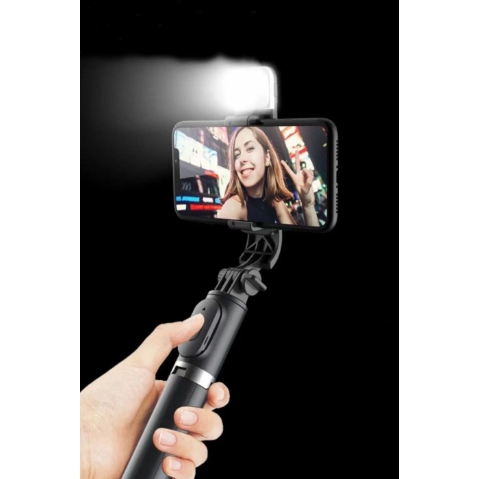 BUFFER® Kendiliğinden Işıklı Masaüstü Tripod Olabilen Telefon Tutuculu Kablosuz Kumandalı Selfie Çubuğu