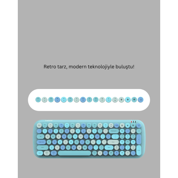 Kablosuz Retro Klavye ve Mouse Seti – 104 Tuşlu Sevimli Tasarım