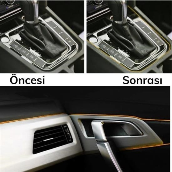BUFFER® Gold Araba Oto Trim Dekorasyon Şeridi Kauçuk Elastik Kolay Kurulum 5 metre Şerit Bant