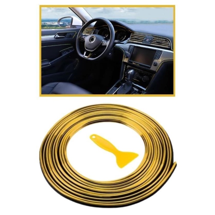 BUFFER® Gold Araba Oto Trim Dekorasyon Şeridi Kauçuk Elastik Kolay Kurulum 5 metre Şerit Bant