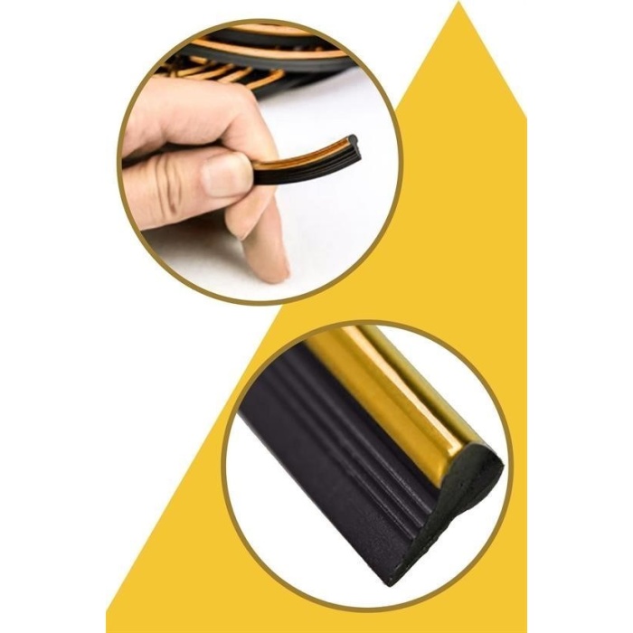BUFFER® Gold Araba Oto Trim Dekorasyon Şeridi Kauçuk Elastik Kolay Kurulum 5 metre Şerit Bant