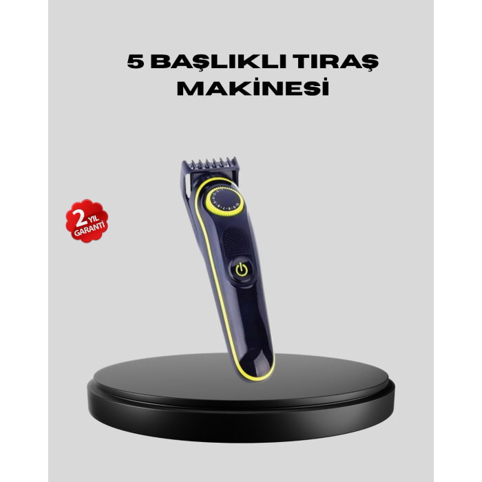 5 Başlıklı Şarjlı Tıraş Makinesi – Saç, Sakal, Burun ve Vücut İçin Çok Fonksiyonlu Bakım Seti