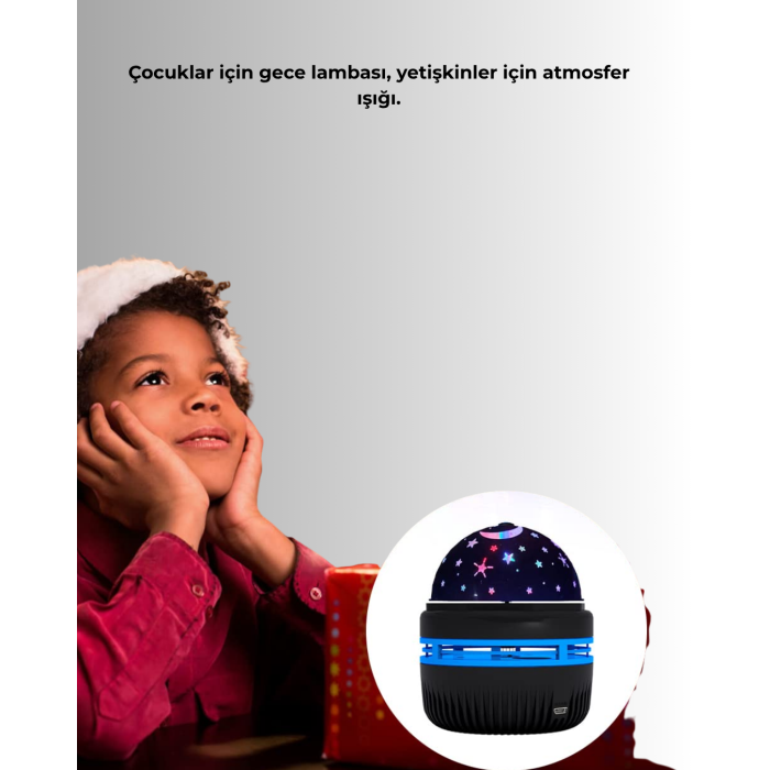 360° Dönen Galaxy Projektörlü Gece Lambası – Star Master Yıldızlı Gökyüzü Efekti