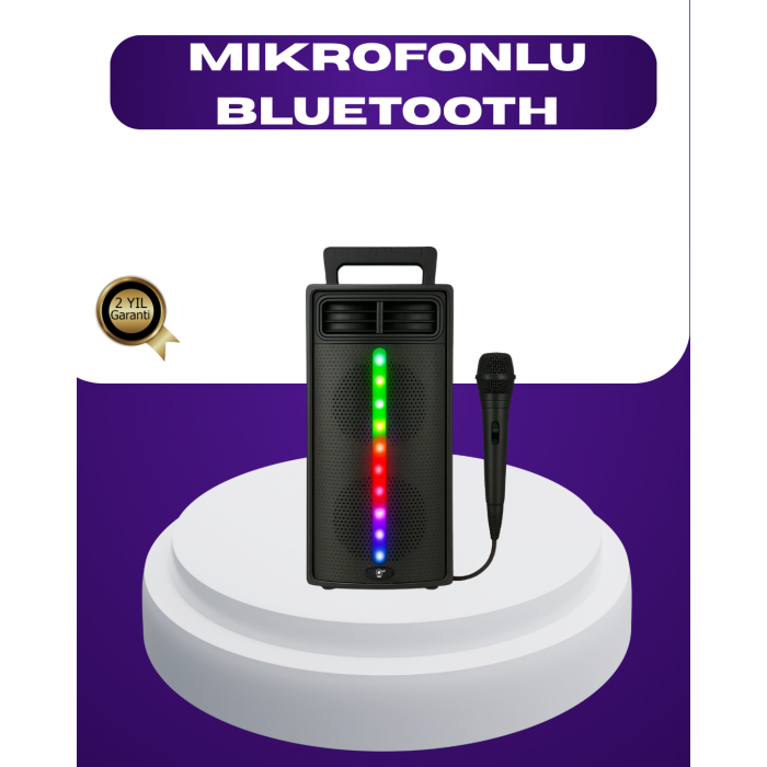 Bluetooth Işıklı Hoparlör – 2x5W Güç | USB + TF Kart + FM Radyo | Siyah Renk