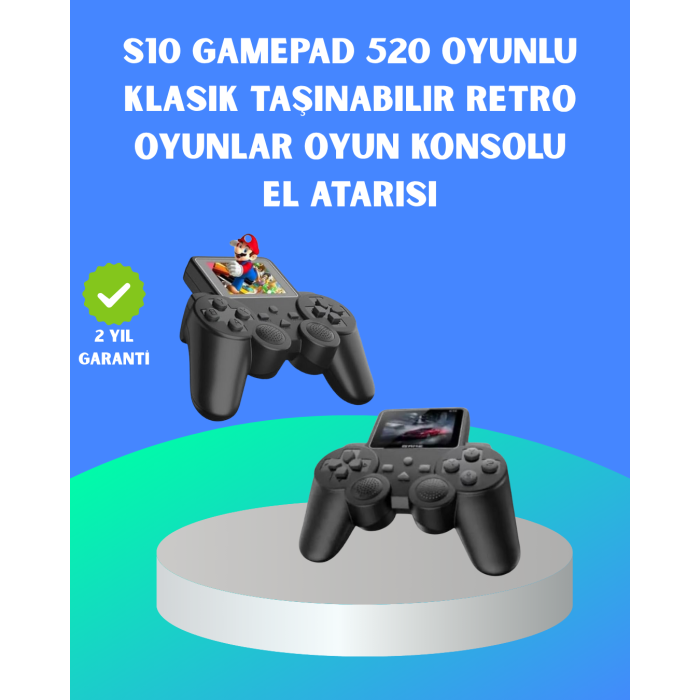2.4 İnç HD Renkli Ekranlı 500-in-1 Taşınabilir Retro Oyun Konsolu, Kablolu TV Bağlantısı ve Uzun Pil Ömrü