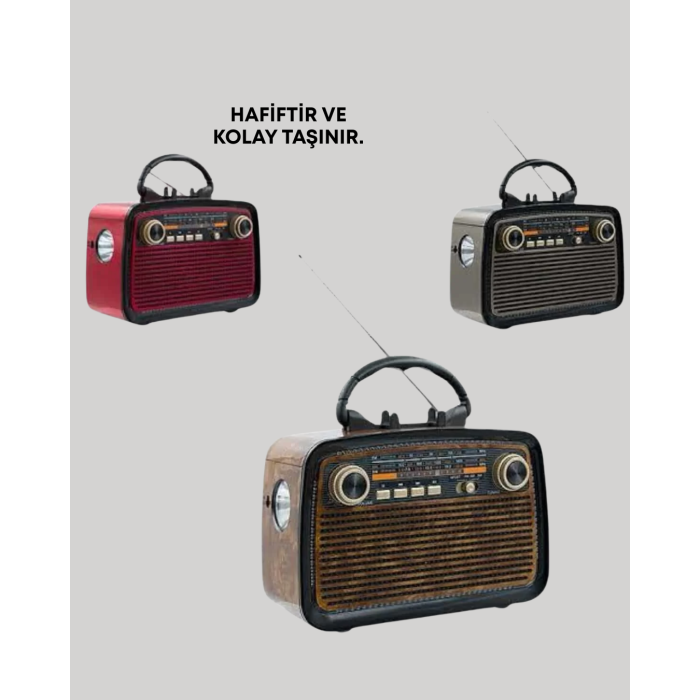 Nostaljik Radyo Görünümlü Bluetooth Hoparlör – FM/AM Yayın, Kablosuz Bağlantı, Şarj Edilebilir