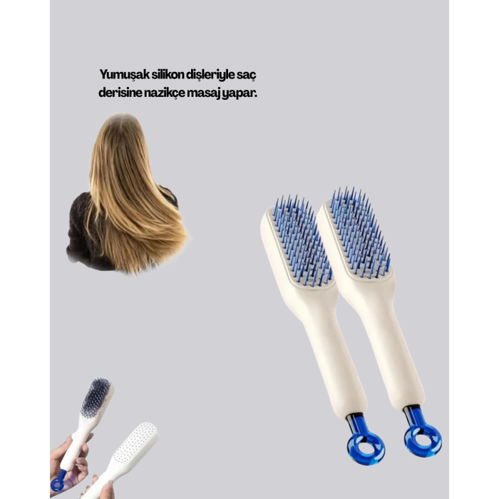 Kendini Temizleyen Ergonomik Saç Tarağı – ABS Gövde, Silikon Diş