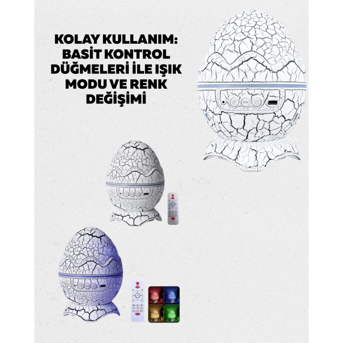 Bluetooth Bağlantılı Dinozor Yıldız Projektör Gece Lambası ve Uyku Yardımcısı