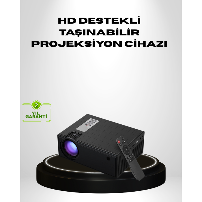 1080p Full HD Taşınabilir Projeksiyon Cihazı LED Işıklı Uzaktan Kumandalı