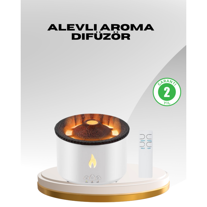 Alev Efektli Aromaterapi Difüzörü – 360 ml Su Hazneli, Sessiz ve Zaman Ayarlı