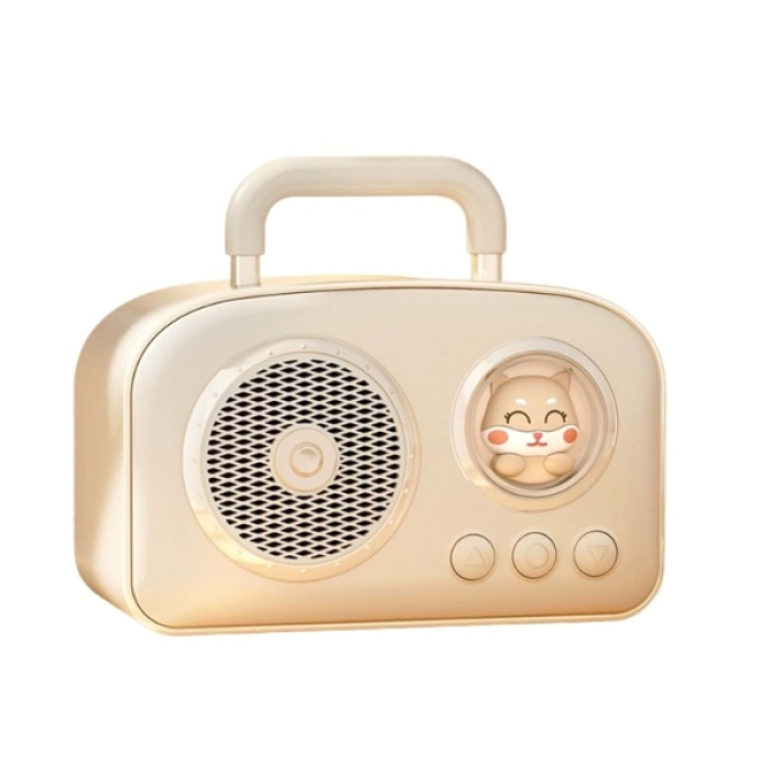 Sevimli Tasarımlı Taşınabilir Radyolu Bluetooth Hoparlör Bej