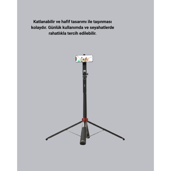 Kablosuz Çift Yaka Mikrofonu ve Tripodlu Selfie Çubuğu İçerik Üretici Seti