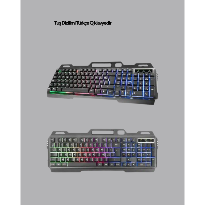Işıklı Oyuncu Klavye Mouse ve Bluetooth Kulaklık Seti Türkçe Q USB