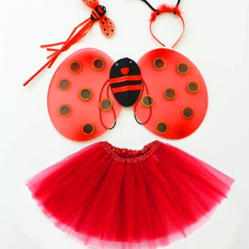 Kırmızı Uğur Böceği Kostüm Seti - Tütü, Kanat, Taç, Asa