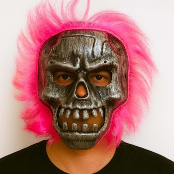 Wild Skull - Gümüş Kafatası Pembe Saçlı İskelet Maske