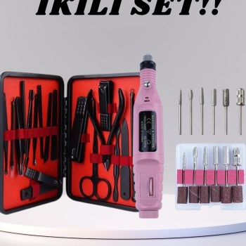 Elektrikli Manikür Pedikür Seti İkili Set 17 Parça Tırnak Bakımı Nasır Temizleme Tırnak Şekillendirme