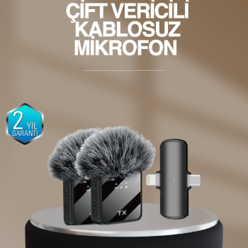 2’li Kablosuz Yaka Mikrofonu Type-C ve Lightning Uyumlu Profesyonel Set