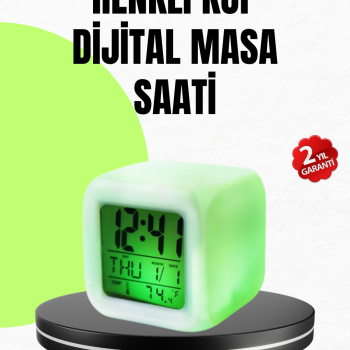 Gece Lambası Fonksiyonlu Renk Değiştiren LED Küp Dijital Saat