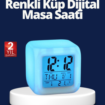 Renk Değiştiren LED Alarmlı Dijital Küp Masa Saati
